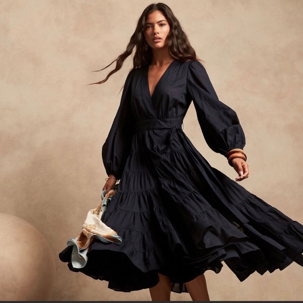 Banana republic wrap midi dress in navy